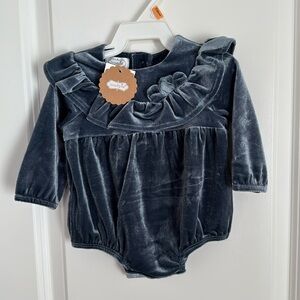 Mud Pie Blue Velvet Romper